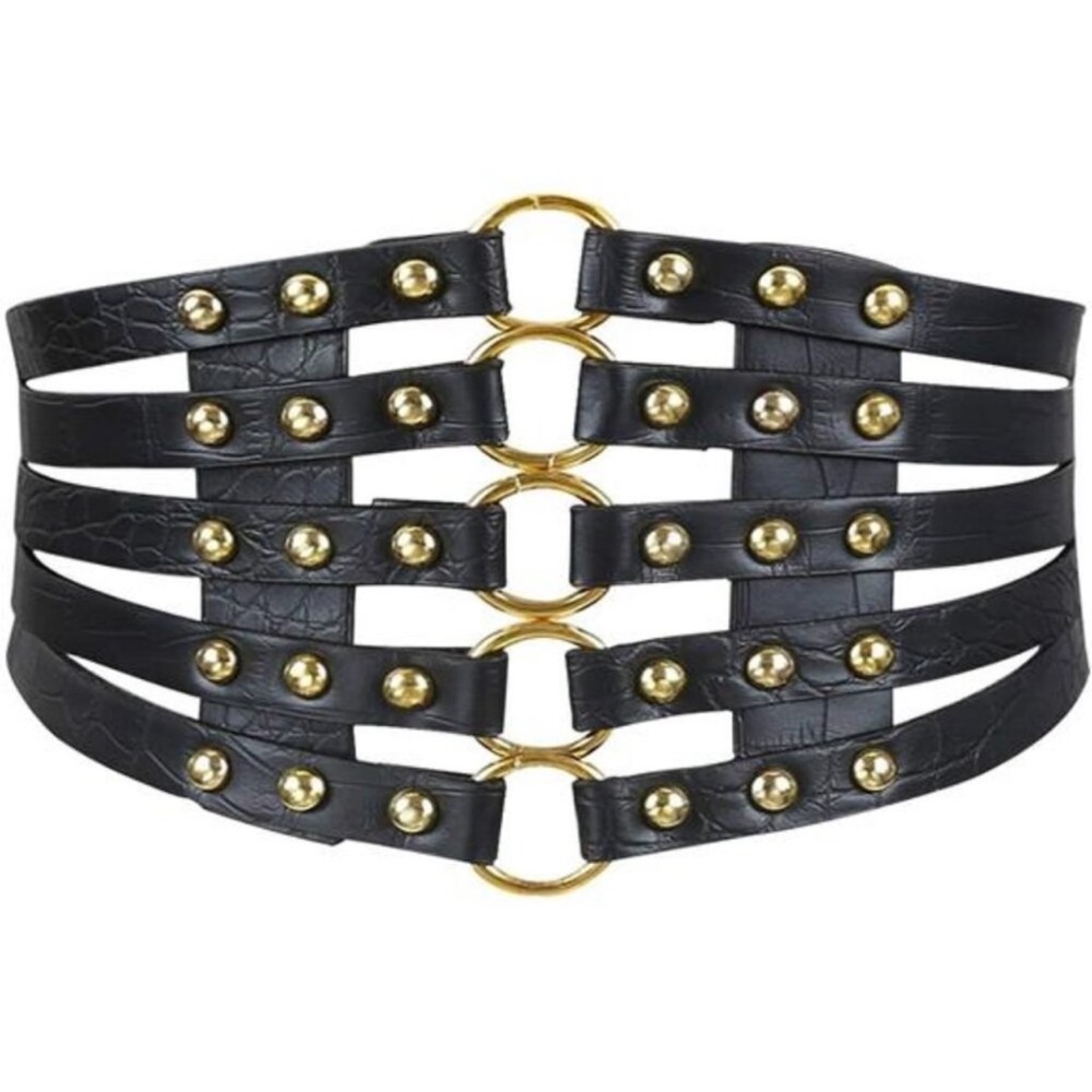 Leather Rivet Corset Belt | Adjustable Hollow Out Stretch Waist Cincher
